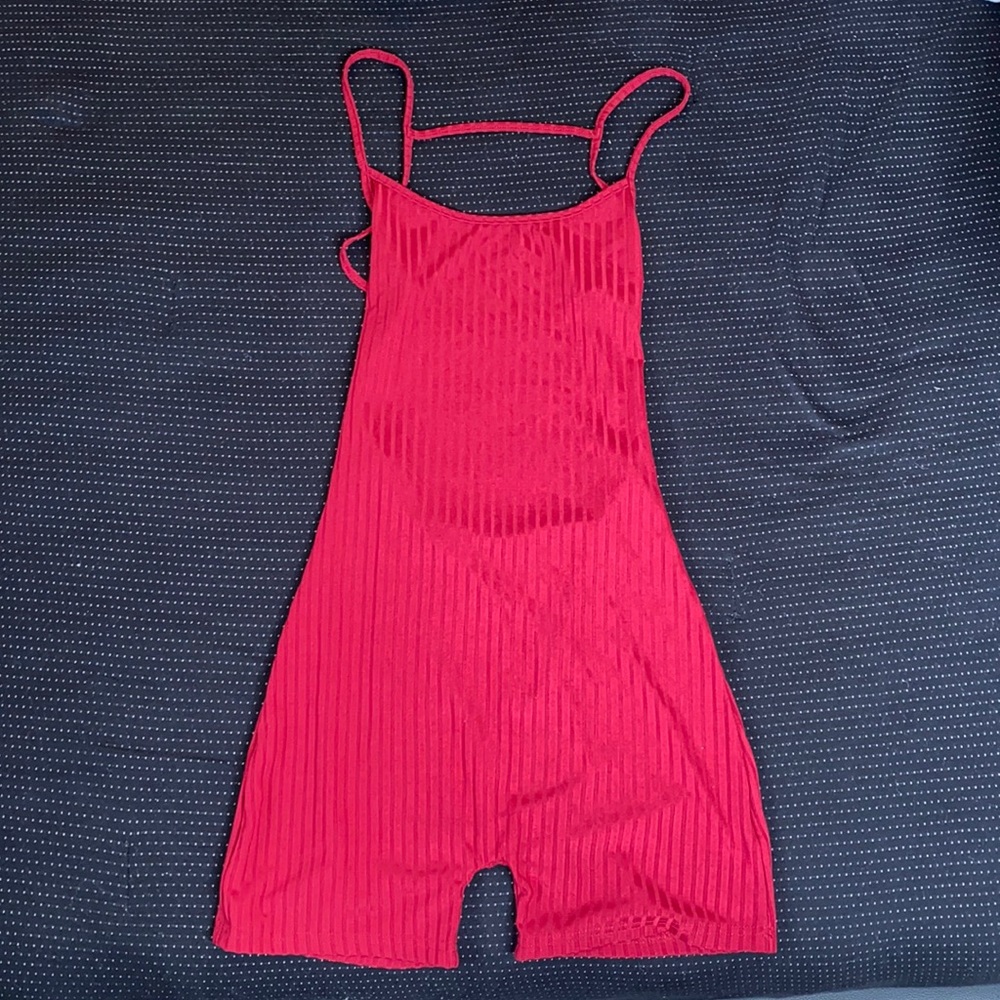 Red Silk Backless Romper